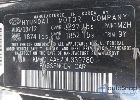 2013 Hyundai Accent Gls из США, поврежденный, VIN KMHCT4AE2DU339780